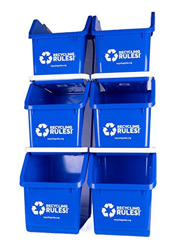 6 Pack of Bins - Blue Stackable Recycling Bin Container