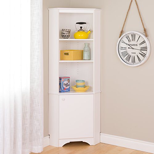 Prepac Elite Home Corner Storage Cabinet Tall 1-Door, White