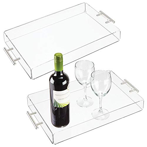 mDesign Modern Acrylic Rectangular Serving Tray with Handles for Food