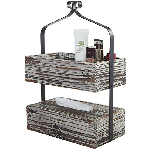 MyGift Rustic Torched Wood Shelf Rack, 2 Tier Counter-Top Organizer