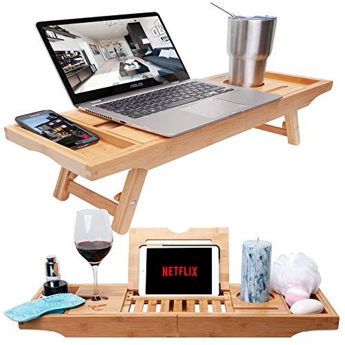 Bamboo Bathtub Tray & Bed Laptop Desk with Foldable Legs
