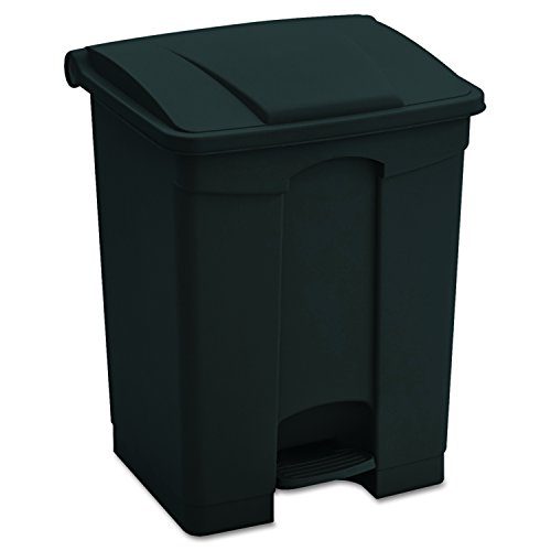 Safco Products Plastic Step-On Trash Can, Black, Hands-free Disposal