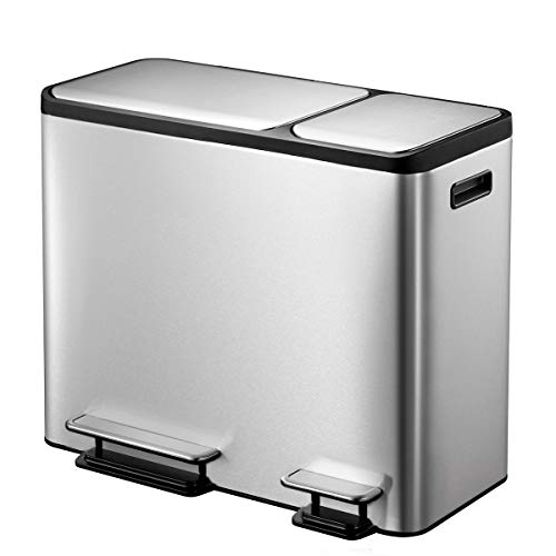 EKO Dual Compartment Stainless Steel Recycle Step Trash Can