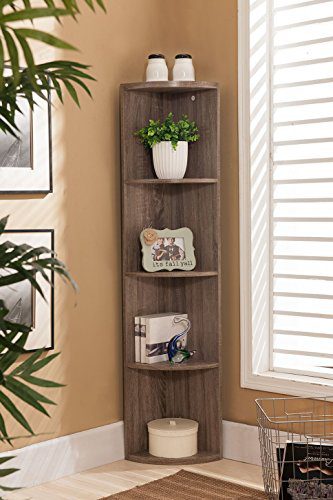 Kings Brand Furniture Wood Wall Corner 5 Tier Bookshelf Display Stand