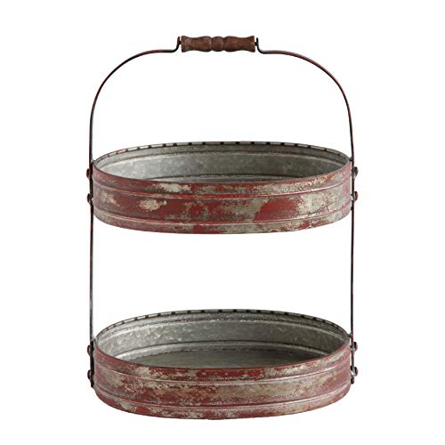 Creative Co-Op Red Metal Oval 2 Tier Tray
