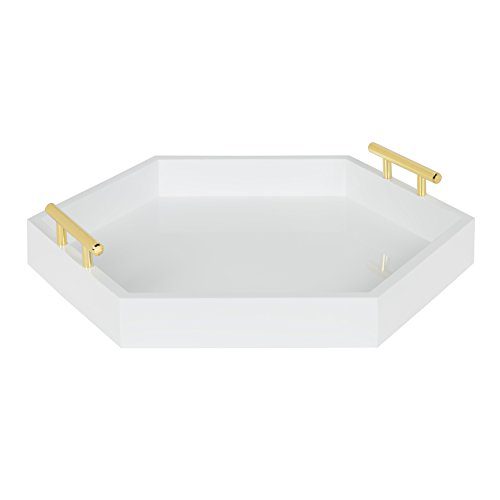 Kate and Laurel Lipton Hexagon Decorative Tray with Polished Metal Handles