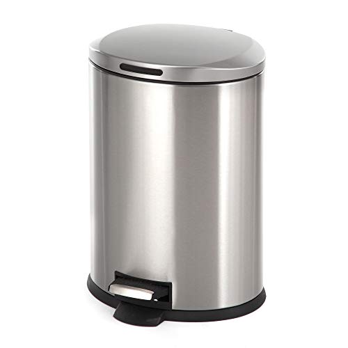 Home Zone Stainless Steel Kitchen Trash Can with Oval Design and Step Pedal
