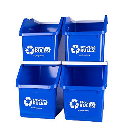 4 Pack of Bins - Blue Stackable Recycling Bin Container