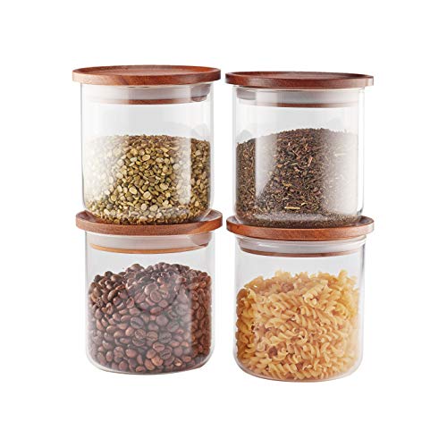 Essos Glass Jars with Wood Lids Set 4 of 22oz Airtight and Stackable Storage