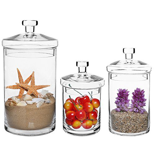 MyGift Set of 3 Clear Glass Kitchen & Bath Storage Canisters/Decorative