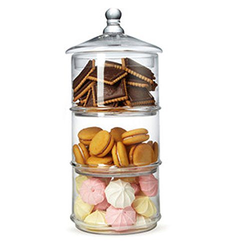 MyGift 16 inch 3 Tier Stacking Apothecary Jars, Round Glass Candy