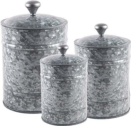 Home Essentials Set OF 3 Fiddle And Fern Galvanized Canister Set