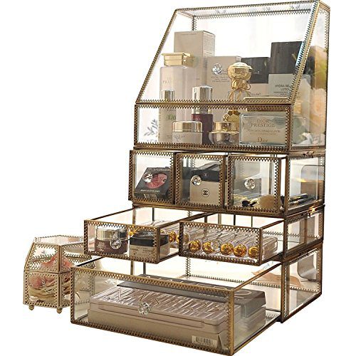 Large Mirror Glass Curio Cabinets Make Up Organizer Jewelry &Cosmetic Display