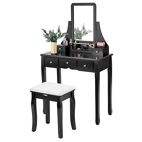 VIVOHOME Makeup Vanity Set with 5 Drawers and 1 Removable Organizer