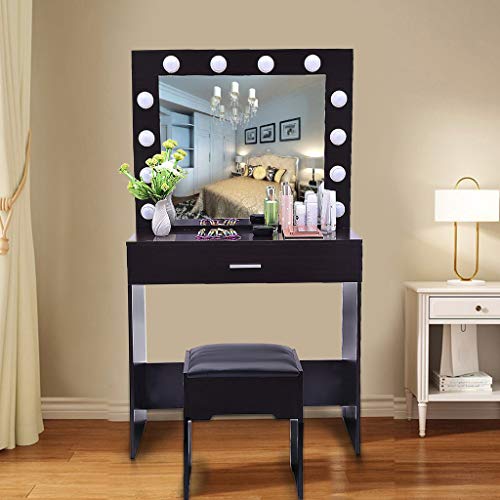 Vanity Set with Lighted Mirror, 12 Dimmable Light Bulbs Vanity Dressing Table