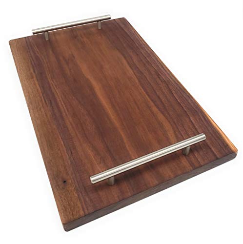 Solid Walnut Serving Tray with Beautiful Handles and No Sides