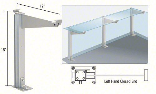 CRL Satin Anodized 18" Left Hand Closed End Partition Post With Shelf Bracket