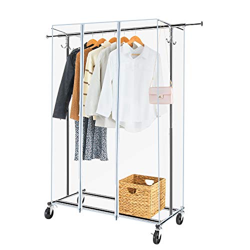 Greenstell Garment Rack with PVC Cover on Wheels,Heavy Duty Adjustable Clothing
