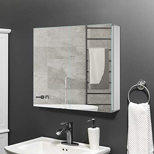 Gatesea 600 x 600 x 120 mm Bathroom Mirror Cabinet Storage Unit Stainless Steel