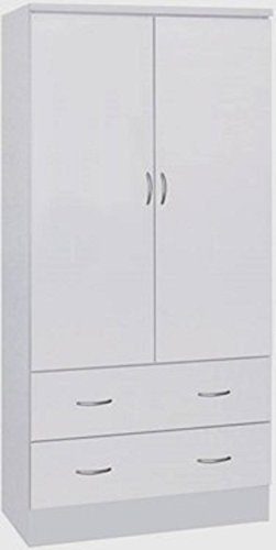 Hodedah Two Door Wardrobe, with Two Drawers, and Hanging Rod