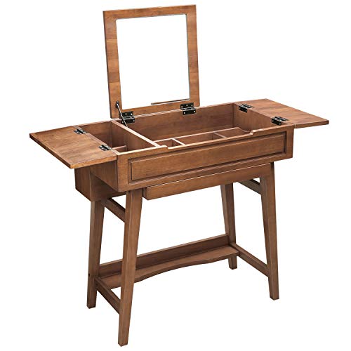 VASAGLE Vanity Table with Flip Top Mirror, Solid Wood Makeup Dressing Table Desk