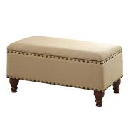 HomePop Linen Storage Bench with Nailhead Trim and Hinged Lid