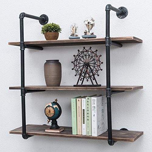 Industrial Pipe Shelves with Wood 3-Tiers,Rustic Wall Mount Shelf