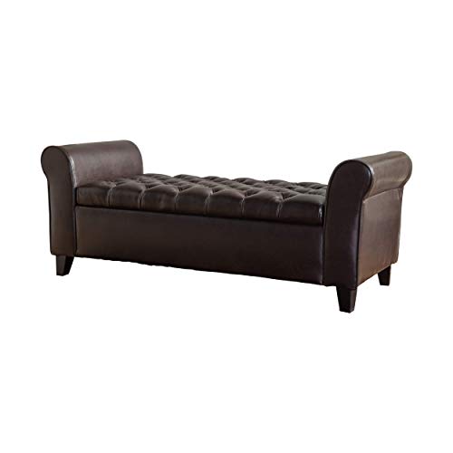 Christopher Knight Home Living Stafford Brown Leather Armed Storage Bench