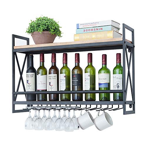 Industrial Wine Racks Wall Mounted with 9 Stem Glass Holder