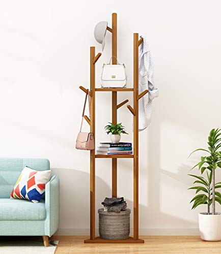 2 in 1 Coat Stand Hat Rack with Stylish Looking 9 Hooks 3 Shelves Tree Rack