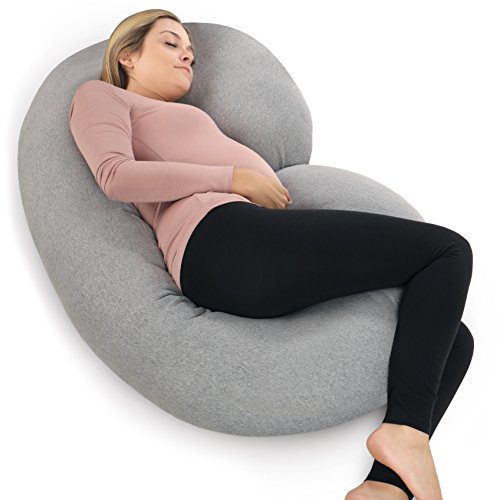 PharMeDoc Pregnancy Pillow with Jersey Cover, C Shaped Full Body Pillow Grey