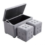 HomCom 3 Piece Tufted Microfiber Storage Bench/Cube Ottoman Set