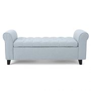 Christopher Knight Home Charlemagne Light Sky Tufted Fabric Armed Storage Bench
