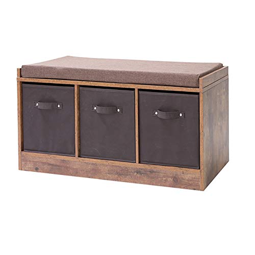 IWELL Rustic Storage Bench with 3 Removable Drawers, Entryway Bench Storage