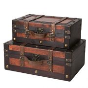 SLPR Crawford Wooden Trunk with Straps (Set of 2, Wine Color)
