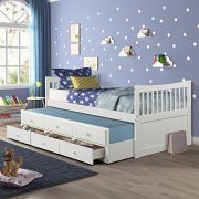 Twin Captain's Bed Storage Daybed with Trundle and Drawers for Kids Teens