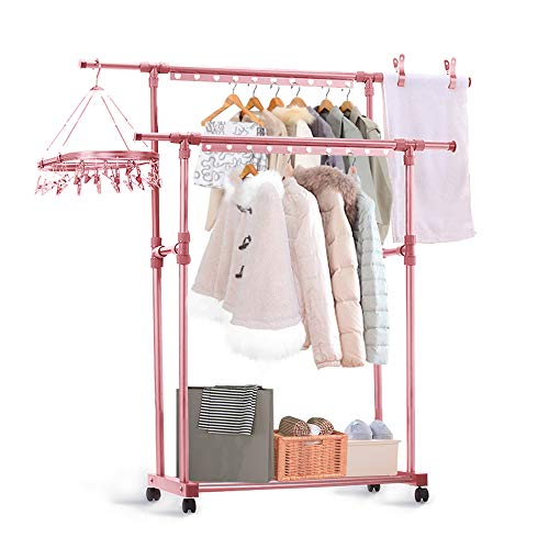 CONBOLA Heavy Duty Clothes Rolling Rack, Adjustable Double Rods