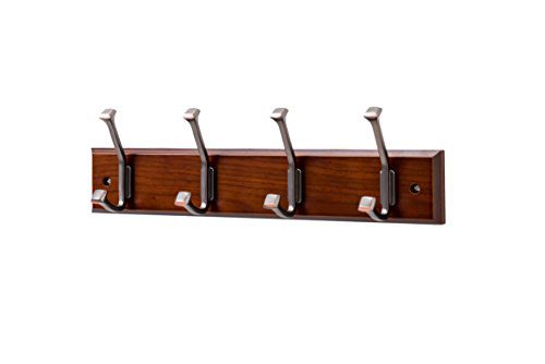 Finnhomy Wooden Coat Hooks Wall Hooks 4 Dual Hooks 16-Inch Rail/Pilltop ...