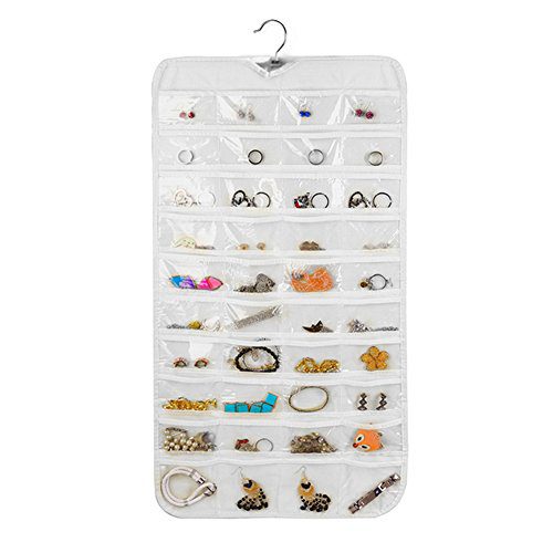 Rekukos Hanging Jewelry Organizer Holder Bag Double Sided Storage 80 Pockets (Clear)