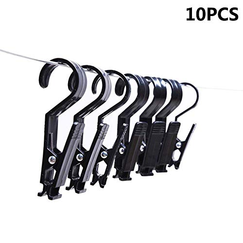 Vpang Super Strong Black Plastic Clever Clips Laundry Hooks Clothes Pins Hanging Clips for Home Office Workshop Travel, Pack of 10