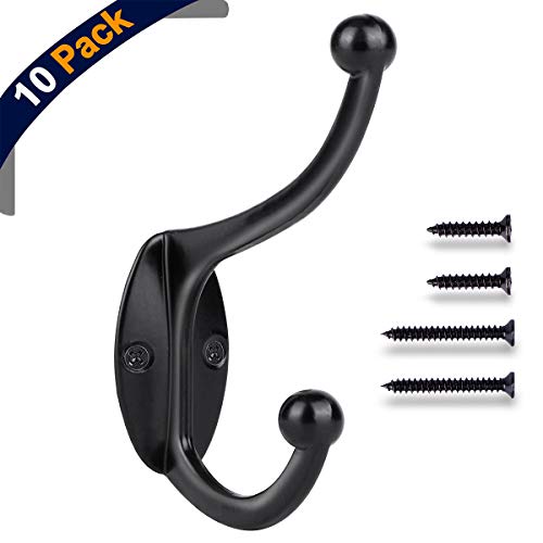 E-Senior Wall Hooks Coat Hooks Towel Hook for Hanging Heavy Duty Hat Hook Double Wall Mounted Coat Hanger with Screws Cup Retro 10 Pack
