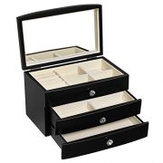 SONGMICS Jewelry Box Wooden Case Organizer with Large Mirror Black UJOW03B