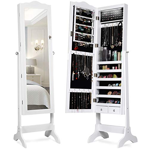 Giantex Lockable Standing Jewelry Armoire with 14 Auto-on LED & Full Length