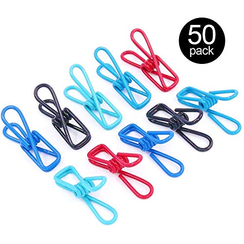 Rustark 50pcs Multi-purpose Windproof Clothespin Wire Clips Clothes Pins for Clothesline Utility, Picture, Notes, Decoration, Poster - 5 Colors