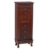 Standing Jewelry Armoire Cabinet Storage Chest with 7 Drawers, Makeup Mirror and Top Divided Storage Organizer, Brown