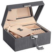 SONGMICS 2-Layer Box, Lockable Jewelry Organizer, Foldable Tray, Removable Divider, Gray UJBC232GY
