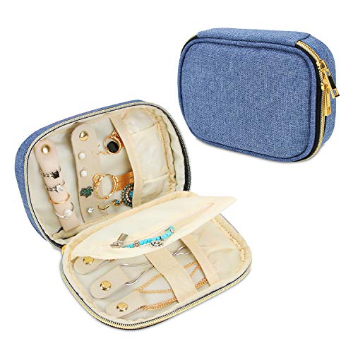 Teamoy Small Jewelry Travel Case, Portable Jewelry Organizer Bag for Earrings, Necklace, Rings and More, Small, Blue-(Bag Only)
