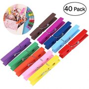 OUNONA 40pcs Wooden Clothespins Durable Clothes Pegs Pins,Colorful photo clip,2.9 Inch (Random Color)
