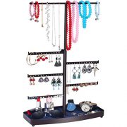 TomCare Jewelry Organizer Jewelry Tree Stand Bracelet & Necklace Holder Organizer Metal Tabletop Jewelry Display Tower Detachable Earring Tree Velvet Ring Tray Display for Watches Brooches, Bronze