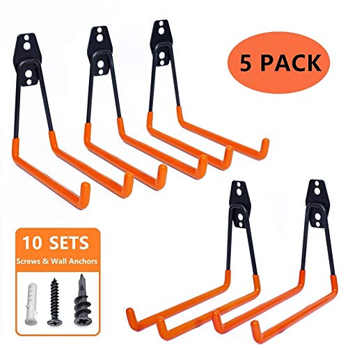 Garage Storage Utility Hooks - Premium Steel - Heavy Duty for Organizing Power Tools - Wall Hanger Hook Holder Storage Rack for Ladders Bikes Ropes Baby Carriage Bulk items(Pack of 5)